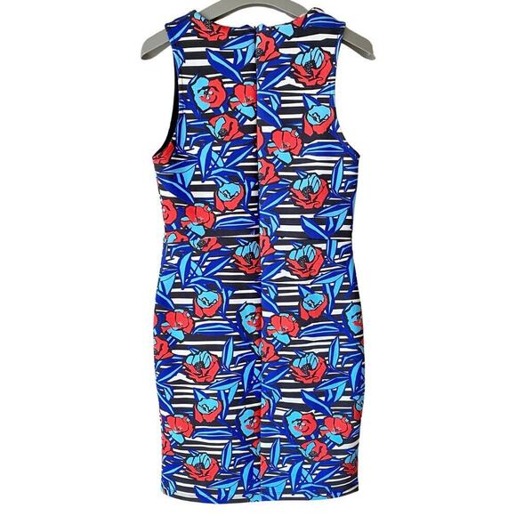 TOPSHOP Dress Floral Mini Sleeveless High Neck Scuba Stripe Blue Pink Black 6 - Picture 5 of 8